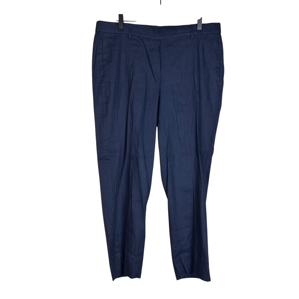 J. Jill Linen Stretch Navy Blue Trousers Womens Large Elastic Back Pockets